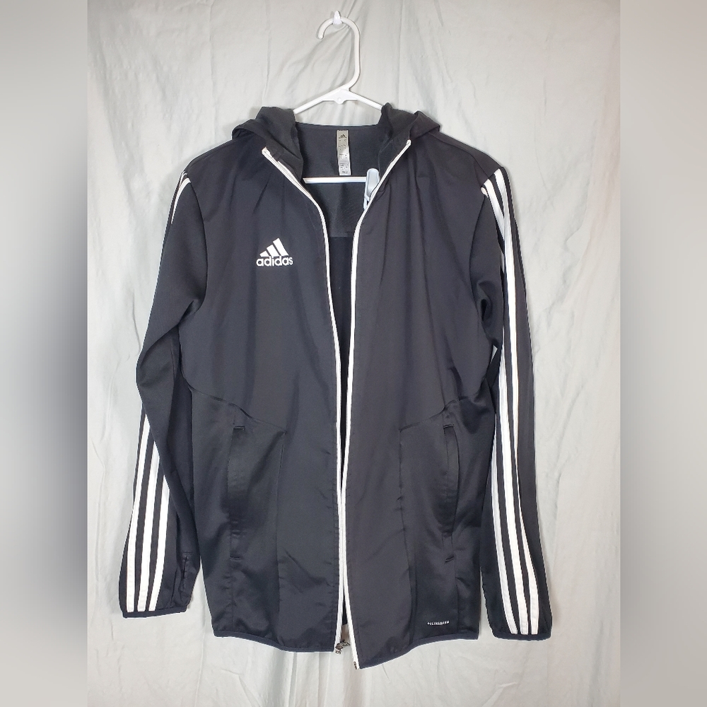 Adidas Small Climawarm Black Full Zip Hooded 3 Stripe Sweatshirt Jacket